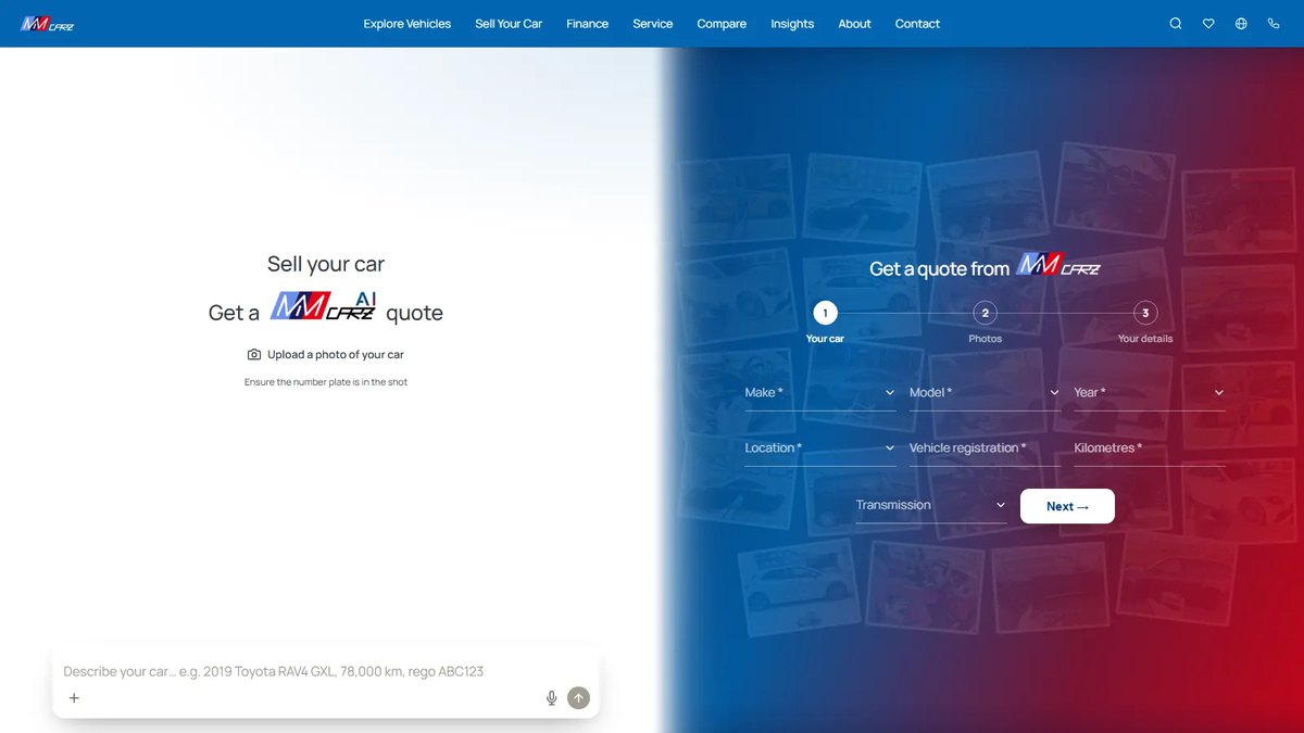 The Sell Your Car page on the new MM Carz website